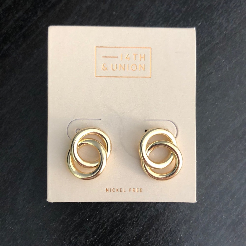 Gold double ring earrings